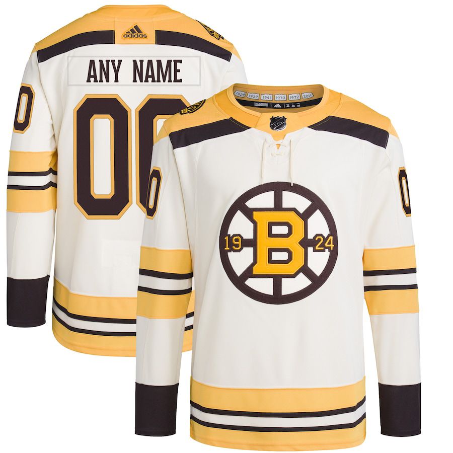 Men Boston Bruins adidas Cream 100th Anniversary Primegreen Authentic Custom NHL Jersey